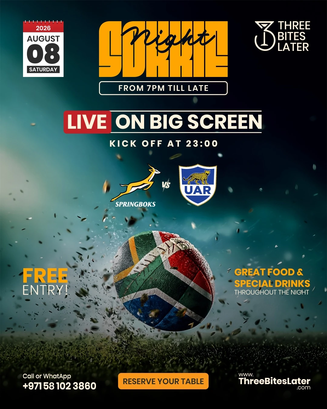 Sokkie Night: Springboks vs UAR Live